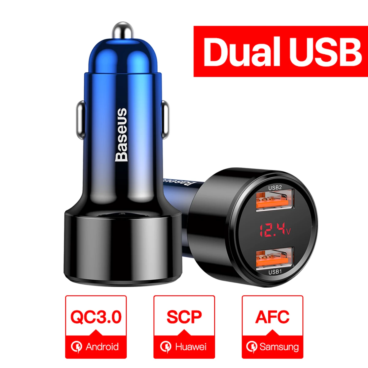 Dual USB Blue Baseus 45 Вт Быстрая зарядка 4,0 3,0 USB Автомобильное зарядное устройство для iPhone Xiaomi samsung QC4.0 QC3.0 QC type C PD Автомобильная Быстрая зарядка для мобильных телефонов - Тип штекера: Dual USB Blue