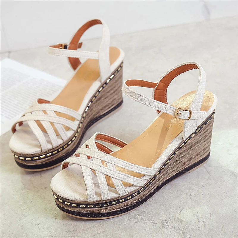 Fashion Women Sandals Peep Toe Breathable Beach Rome Buckle Strap Casual Wedges Shoes X4** | Обувь