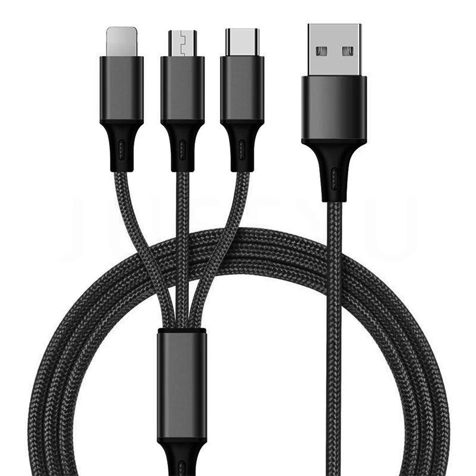 Черный 2.4A 3 в 1 usb кабель для зарядки type C USB для iPhone X 7 8 зарядное устройство Micro USB кабель для samsung Xiaomi Huawei Android телефонный кабель - Цвет: Черный