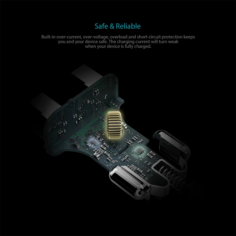 Автомобильное зарядное устройство с 2 портами USB и функцией быстрой зарядки 3 0 для