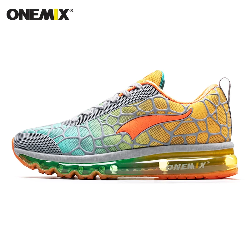 ONEMIX, мужские кроссовки для взрослых, на воздушной подушке, для занятий спортом на открытом воздухе, мужские кроссовки, зимняя кожаная обувь для бега, тенниса, спортивная обувь, большие размеры - Color: Orange 1096
