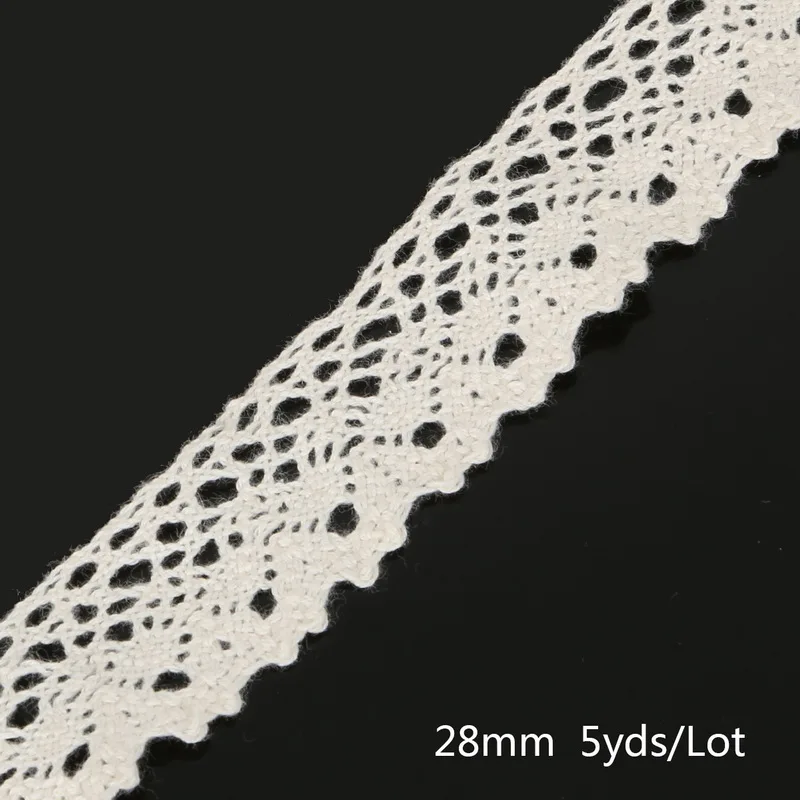 Ivory 28mm 5 ярдов вязание крючком хлопок кружево отделка ткань лента, для DIY швейная одежда ручной работы лоскутное Скрапбукинг Ремесло АКСЕССУАРЫ - Цвет: Ivory 28mm