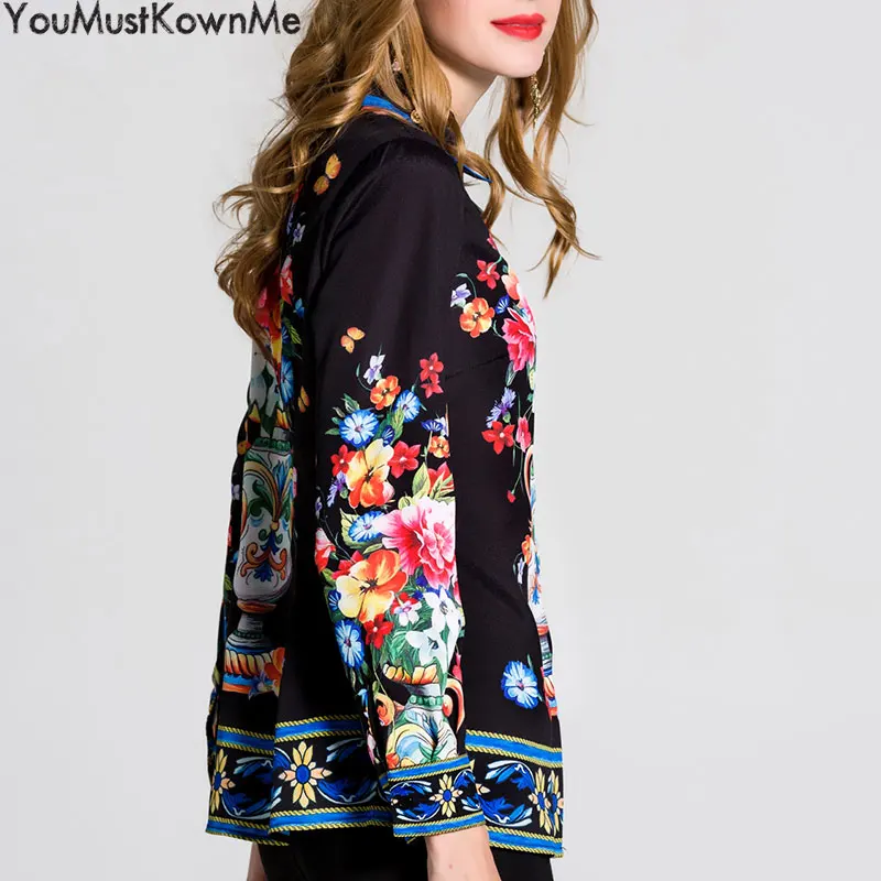 2019 women spring summe top blouses long sleeve shirts elegant floral print fashion lady plus size 3xl Shirt |