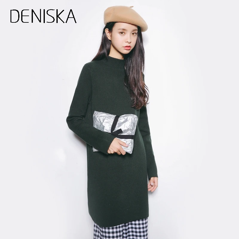 DENISKA Medium Long Sweater Dress Women 2018 Autumn Winter Knit Sweaters And Pullovers Female Tricot Jumper Pull F | Женская одежда