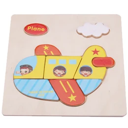 Plane 1 шт. Деревянные 3D головоломки мультфильм животных деревянные игрушки-паззлы для детей развивающие игрушки - Цвет: Plane