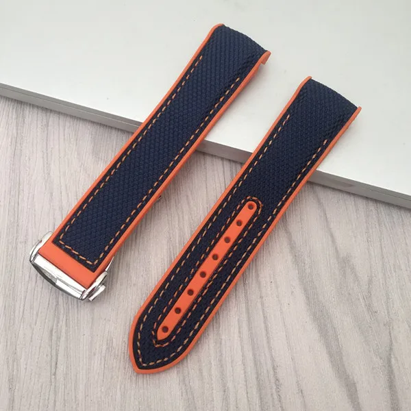 orange 2silver clasp MERJUST 20 22 мм резиновый силиконовый с нейлоновой заменой ремешок для часов Ремешок для Омега планеты океана синий черный красный - Цвет ремешка: orange 2silver clasp