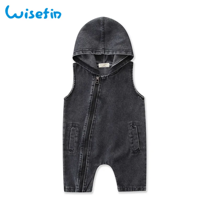 Черный Wisefin/ г. Летние комбинезоны для детей; джинсовые худи; одежда для малышей; Одежда для новорожденных без рукавов на молнии; одежда для малышей; комбинезон - Цвет: Черный