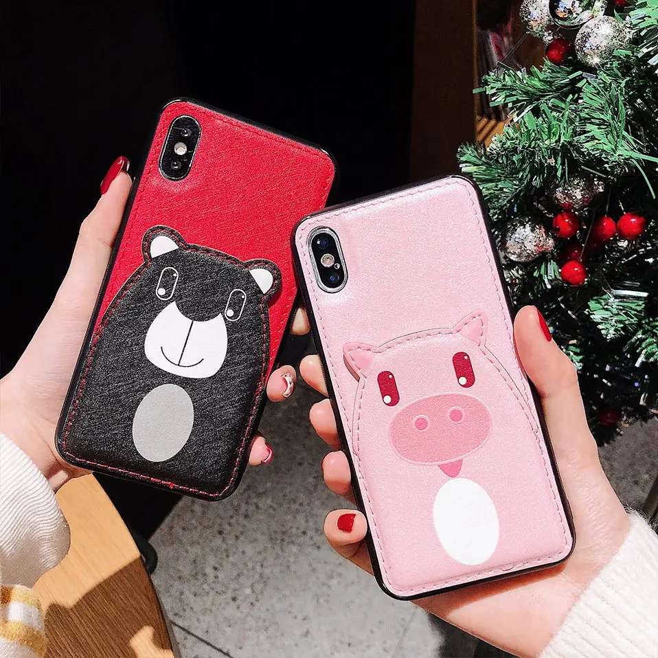 Cute Animal Pig Phone Case For iPhone 6 6S 7 8 Plus X Card slot Back Cover XS XR XSMax Capa |