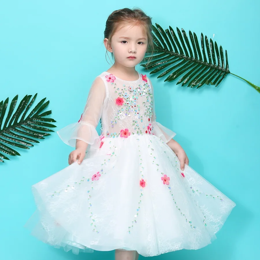 Ssyfashion новый сладкий цветок gril платья для свадьбы белое кружево аппликация 3/4