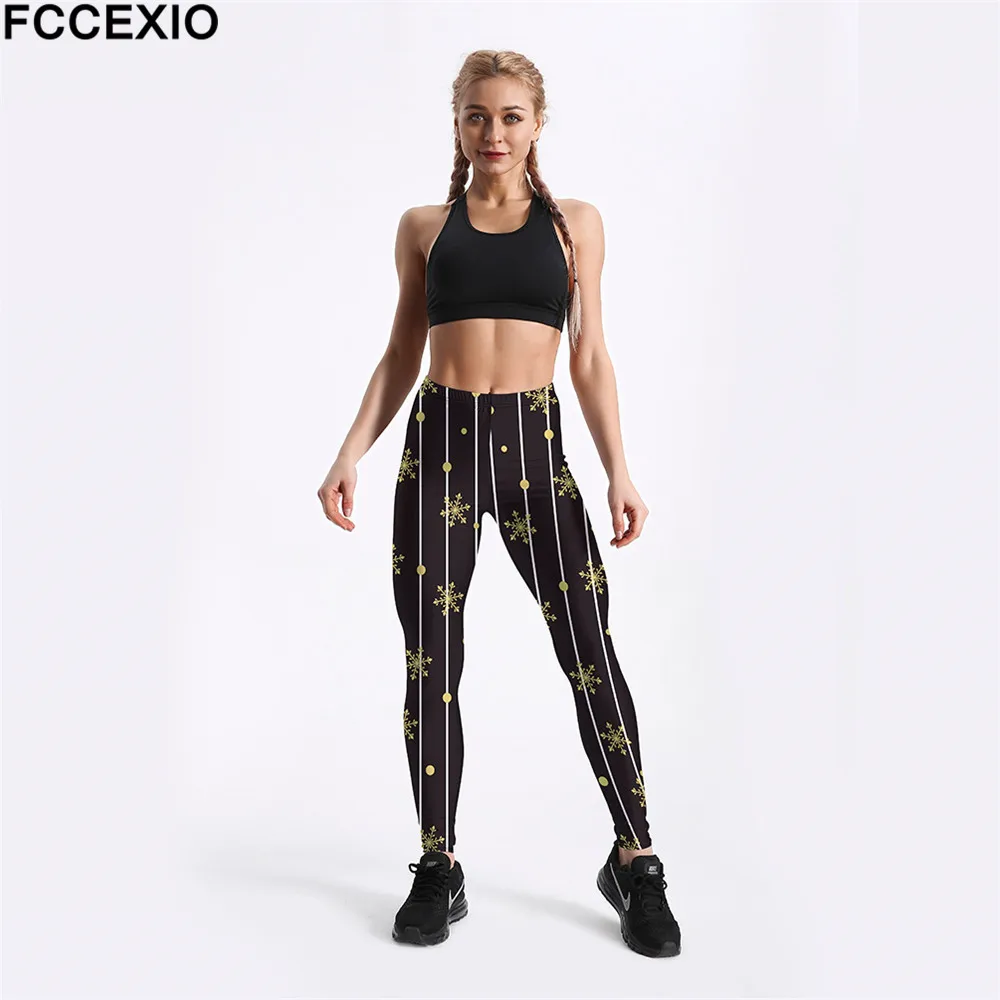 Новинка зимние леггинсы для тренировок FCCEXIO фитнеса с высокой талией 3D-принтом в