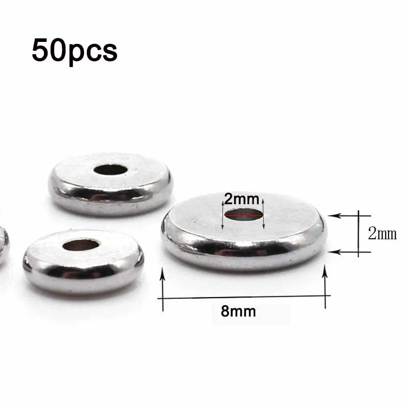 8x2x2mm 50pcs 1 упаковка, нержавеющая сталь Плоская Круглая 4 5 6 8 10 мм свободные рондели разделительные бусины с большим отверстием для DIY браслет для изготовления ювелирных изделий - Цвет: 8x2x2mm 50pcs
