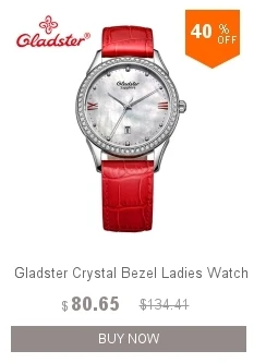 Роскошные Брендовые женские кварцевые часы Gladster с зеленым и красным кожаным ремешком, женские наручные часы из нержавеющей стали с сапфировым кристаллом, ЖЕНСКИЕ НАРЯДНЫЕ часы