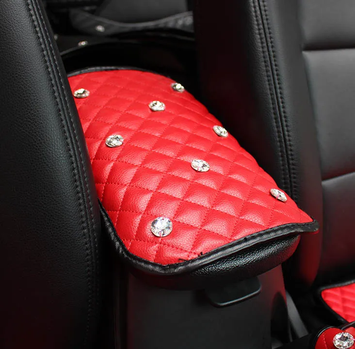 red Armrest pad Универсальные чехлы для автомобильных сидений с кристаллами и стразами, кожаные чехлы для сидений с бриллиантами, чехлы для сидений автомобиля в стиле интерьера, чехлы для передних и задних сидений - Название цвета: red Armrest pad