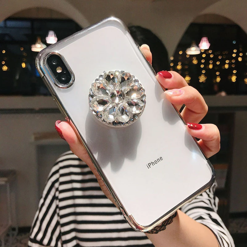 Airbag bracket mobile phone case For iPhone X XS MAX XR 6 6s 7 8 plus 5 5S Fancy crystal stand plating soft cover |