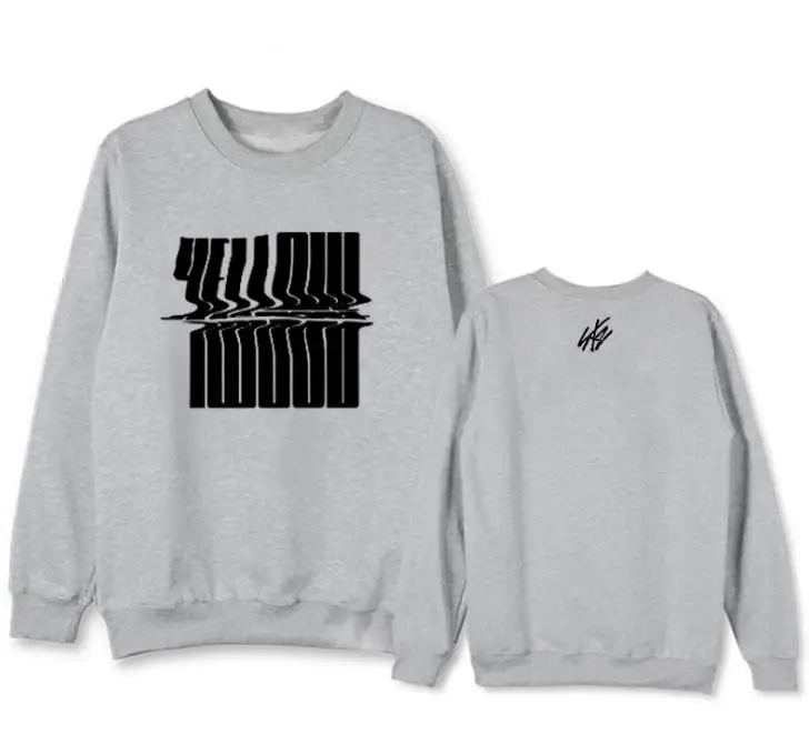 fleece Kpop straykids stray kids yellow wood album same printing o neck hoodies unisex fleece/thin pullover loose sweatshirt - Цвет: fleece