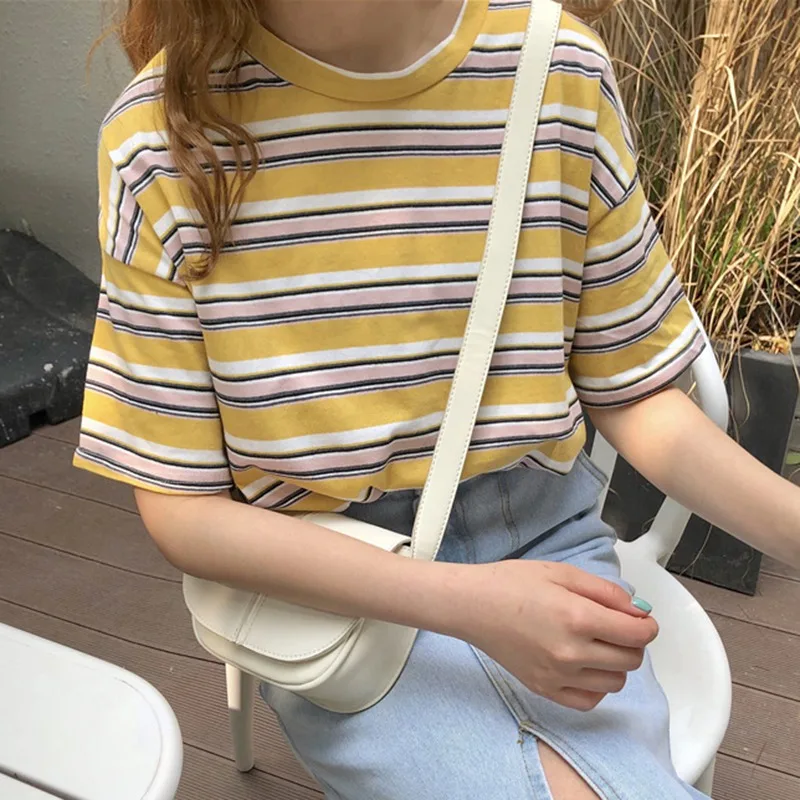 

Summer Casual T Shirt Short Sleeve O-Neck Tee Shirt Women's Fashion Striped Loose T-shirt