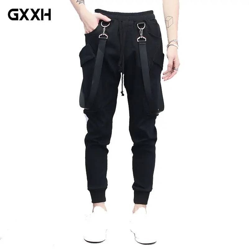 

New Men's Bib pants Wild Hip Hop Sling Feet Harem pants Male Korean version of the youth Casual Thin Section Slim Black pants