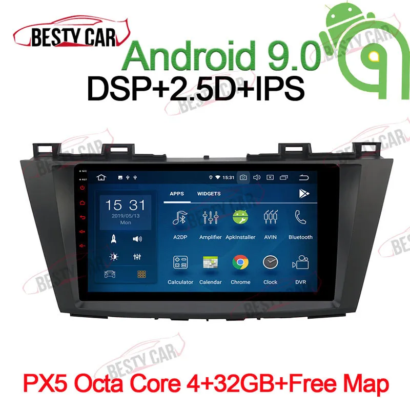 Автомагнитола 9-дюймовая Android 9.0 для Mazda 3 2010 2011 2012 2013 с GPS-навигацией, радио и аудио, головным устройством DSP 2.5D+IPS BT.