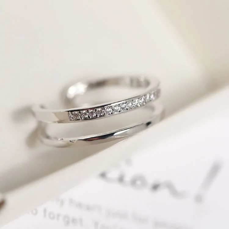 simple two line cz ring fadeless alloy fashion jewelry Adjustable rings for women gift free size | Украшения и аксессуары