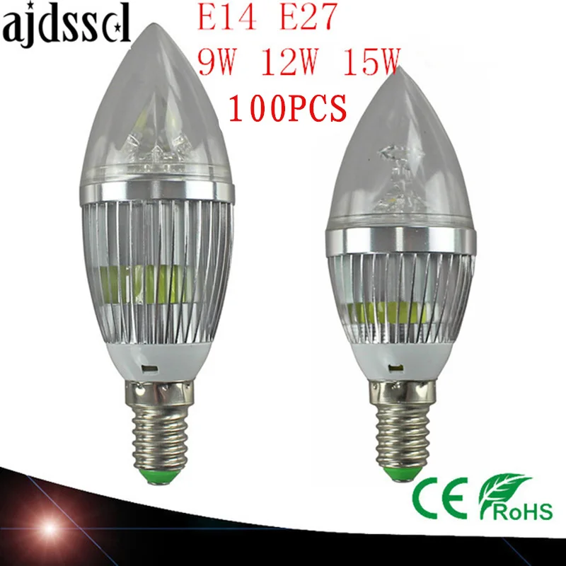 100X LED Candelabra Bulb candle light E14 E27 9W 12W 15W Warm/Nature/ CoolWhite Bulb Lamp Dimmable 110V220V Led bulb lampCE ROHS