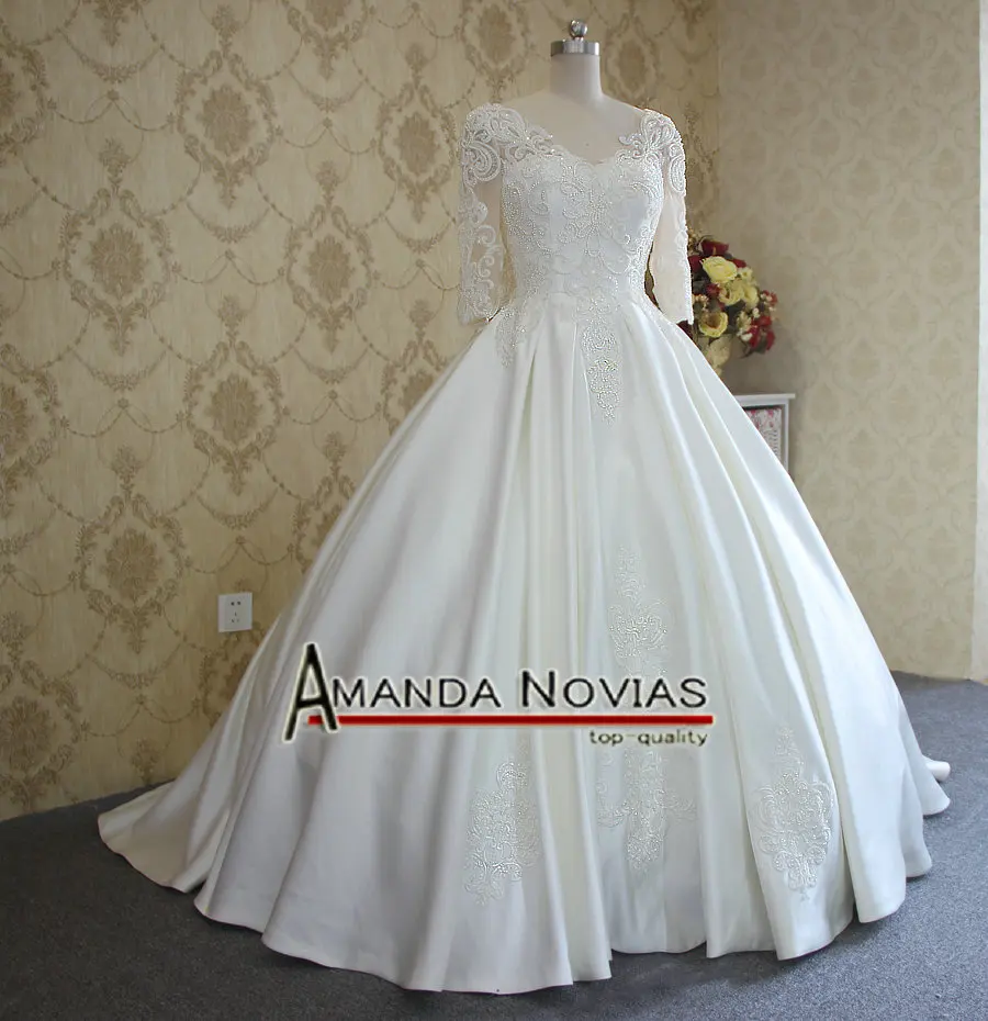 Новинка 2018 модная Кружевная аппликация с рукавом три четверти|pearl wedding dress|fashion