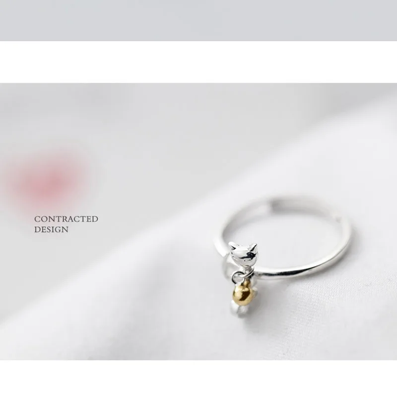 Fashion women's jewelry S925 silver single zircon pendant kitten adjustable special design rings finger ring wedding gift