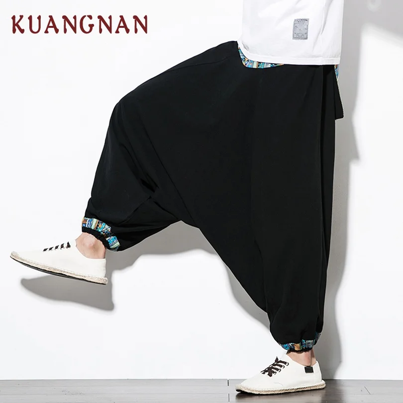 KUANGNAN, китайский стиль, свободные штаны, мужские джоггеры, черные хлопковые хип-хоп брюки, мужские спортивные штаны, брюки, мужские штаны, повседневные