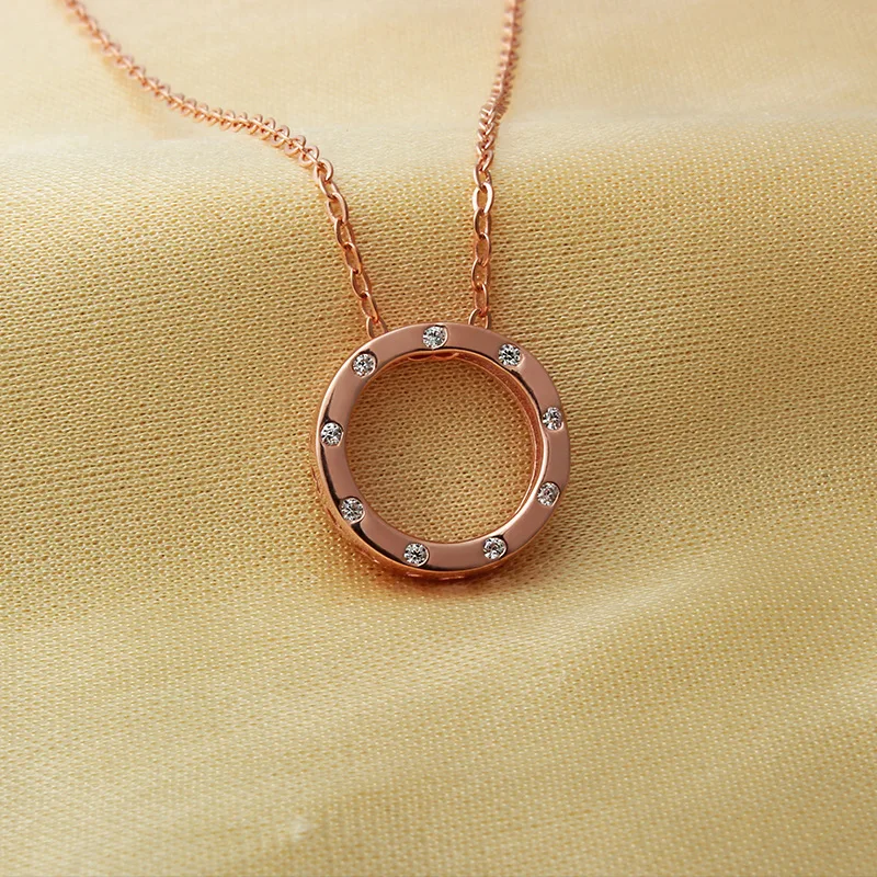 Два слоя круглый кулон содержит любящее сердце Серебро 925 Циркон ожерелье Fine Jewelry