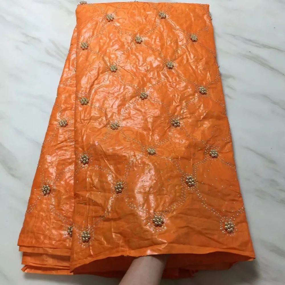 Оранжевая ткань Базен риче с бусинами и камнем 2019 Высококачественная морская