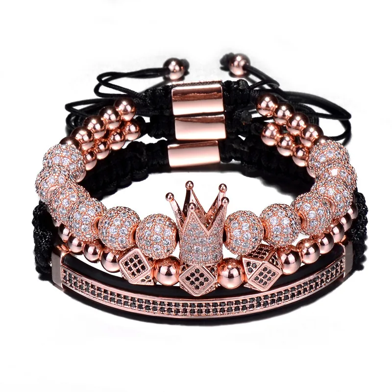 

3pcs/set Men Bracelet jewelry crown charms popular jewelry crown pendants inlaid with zircon festival gifts for women Bracelets