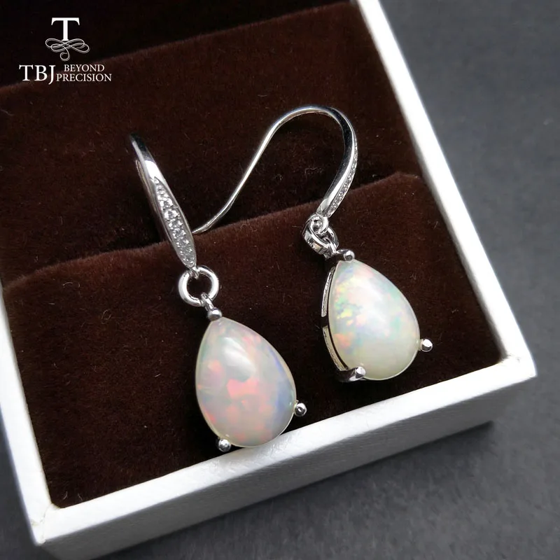 TBJ, капля воды 6.5ct подлинный Эфиопский Опал Драгоценный Камень Висячие Крючки серьги чистого 925 пробы серебра ювелирные украшения для женщин девушек