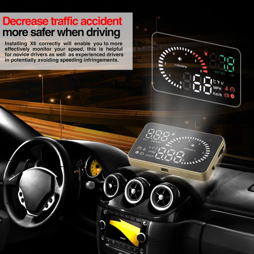 Автомобильный HUD Дисплей X6 3 дюймовый дисплей с отображением расхода топлива