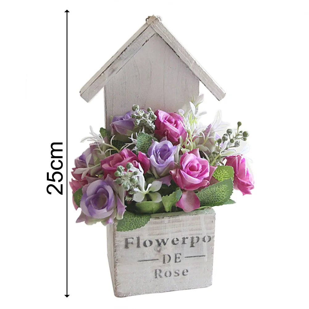 1Pc Artificial Flower Wooden Cabin Pot Bonsai Garden Wedding Living Room Decor Plants | Дом и сад