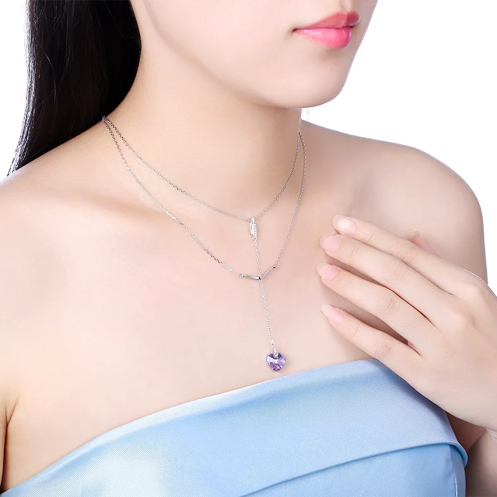 Crystal Heart pendant Long Necklace Sliver Plated women Jewelry Christmas Gift 45mm chain Wedding Birthday Party Gifts Female | Украшения и