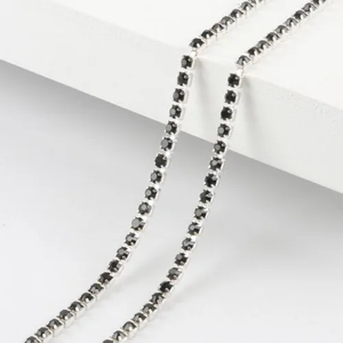Sliver-black 23 Цвета, ширина 1 м, 2 мм, разноцветные стразы на цепочке, стеклянные хрустальные стразы для шитья, сделай сам, аксессуары для декора сумок - Цвет: Sliver-black