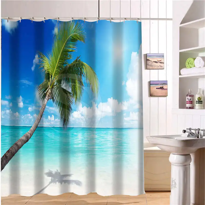 Пользовательские ванны занавес Пляж Лето океан небо море природа Ткань