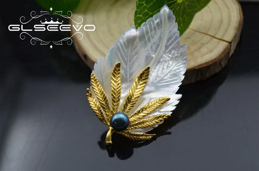 GLSEEVO Natural Fresh Water Black Pearl Brooch Pins Mother Of Leaf Brooches For Women Dual Use Luxury Fine Jewelry GO0274 | Украшения и