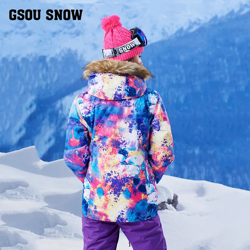 Новый лыжный костюм GSOUSNOW Женская куртка ветрозащитный теплый водонепроницаемый