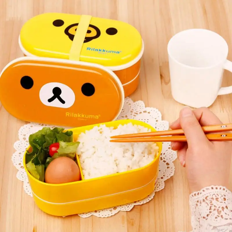 2 слоя мультфильм Rilakkuma Ланч бокс бенто ланч контейнер для еды в японском стиле