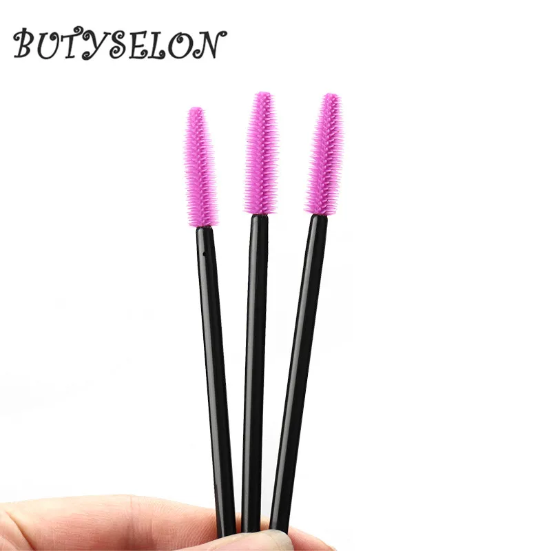 S-black-purple 200 шт кисти для макияжа одноразовые кисти Удлиняющая Тушь палочки аппликационная палочка глаза губы Силиконовые кисти - Handle Color: S-black-purple