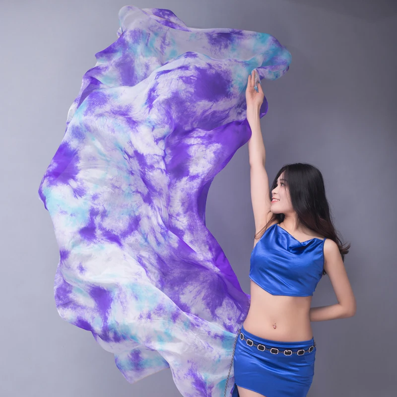 2019 New Arrivals Tie Dyed Colors Women Belly Dance Veils 100% Silk on Sale | Тематическая одежда и униформа