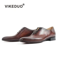 VIKEDUO Men's Dress Shoes Handmade Square Toe Real Genuine Leather Oxford Shoes Wedding Office Patina Bespoke Footwear Zapatos