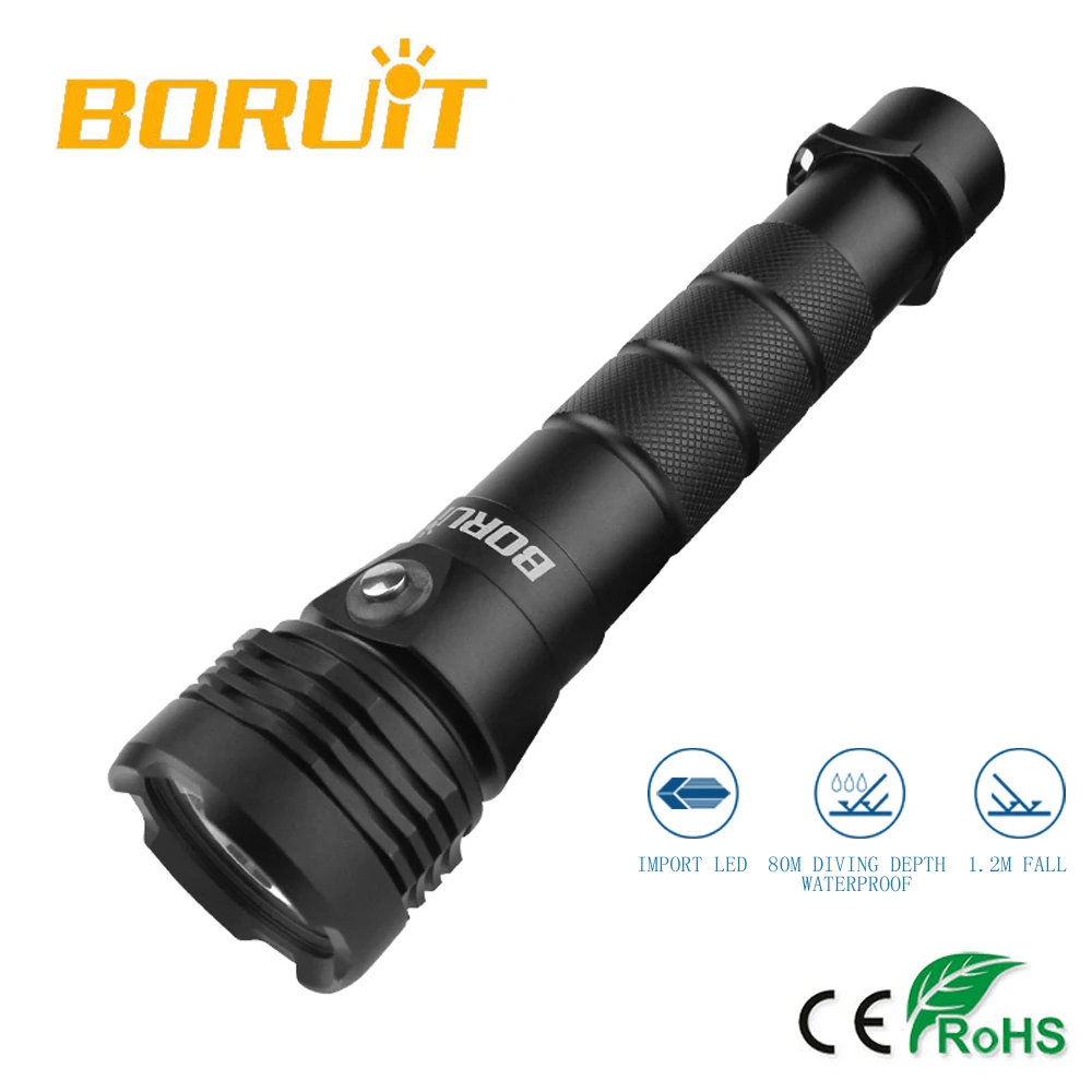 Подводный водонепроницаемый фонарик Boruit 100 м 18650/26650 лм фотовспышка XHP50 IPX8 для