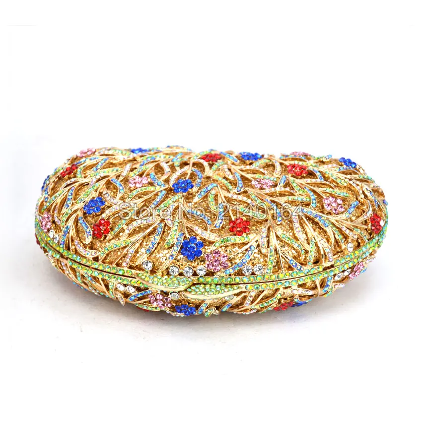 Золотисто синий и красный кристалл свадебный полый металлический вечерний