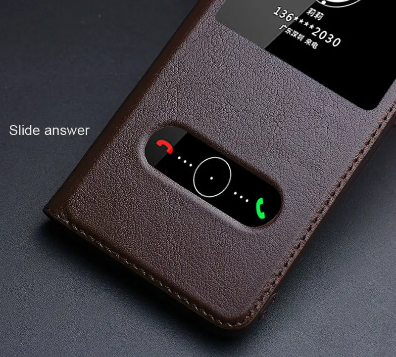 Натуральная коровья кожа откидная крышка чехол для Huawei P8 Lite окно слайд Ответ Книга Honor 8 Lite