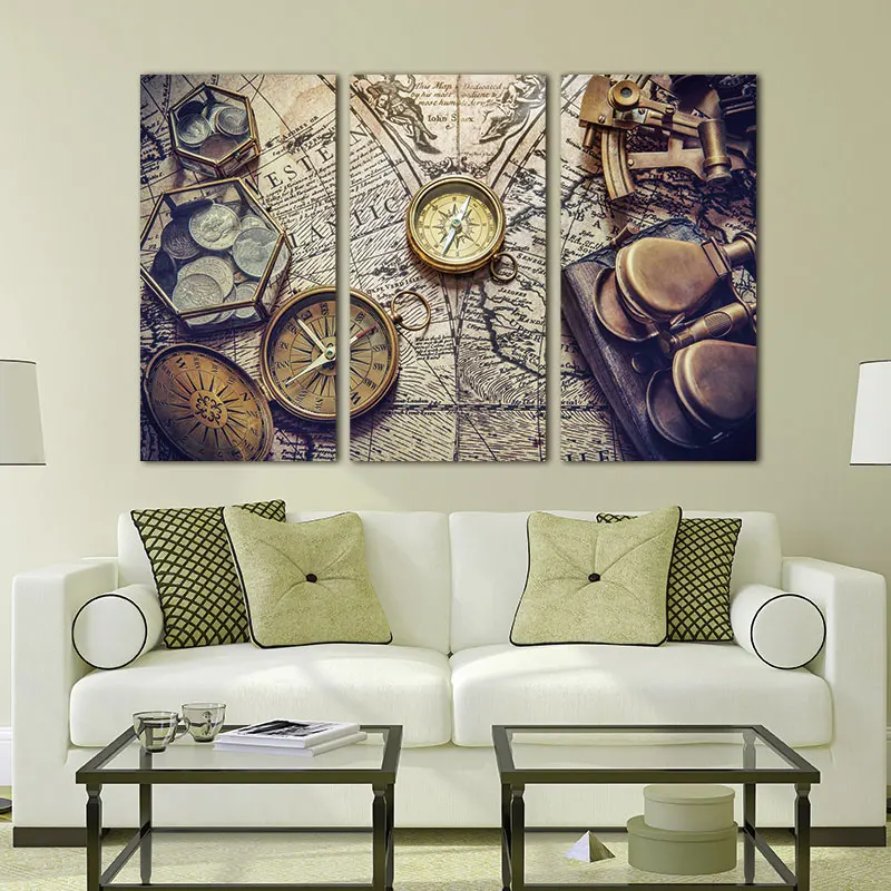 3 Panels Vintage World Map Canvas Painting Oil Panting On Canas Home Decor Wall Picture For Living Room | Дом и сад
