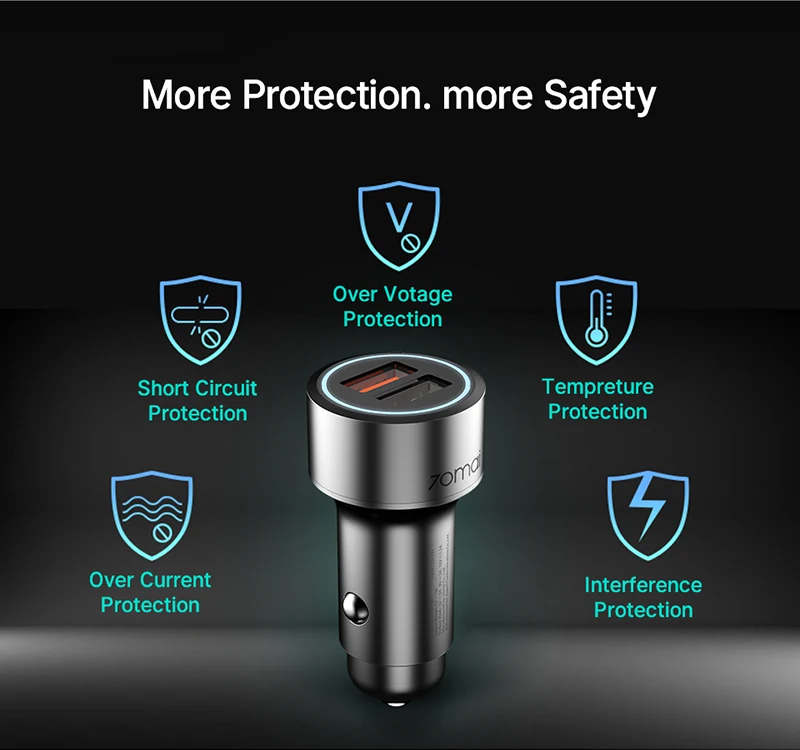 70mai QC 3,0 Металлический Чехол для быстрой зарядки Mini 2USB порт 70mai автомобильное зарядное устройство 70MAI двойной USB автомобильный адаптер для Xiaomi Mi9 huawei P30