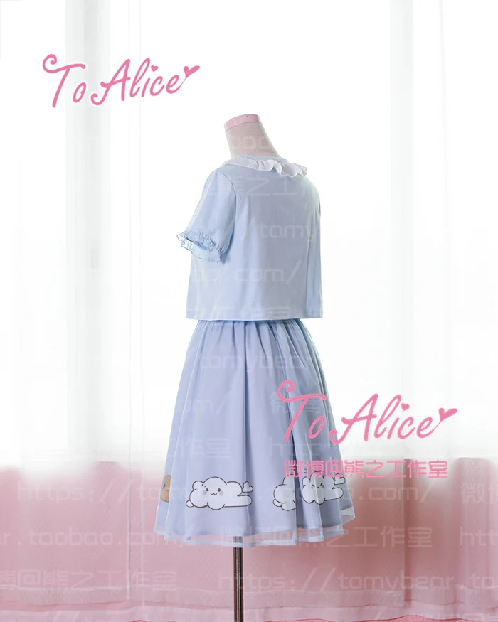 Супермилый костюм небесного кота Cloulds Shoujou Kawaii Baby Blue короткая футболка и сетчатая