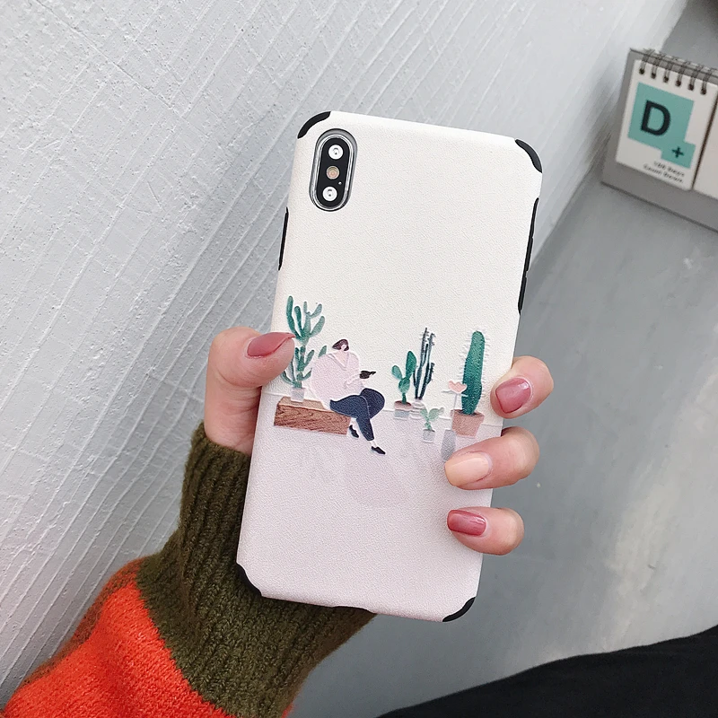 Phone Case For iPhone 7 8 6 6s Plus Embossed Cactus Silicone Cover x Luxury Xs max Xr Teenge Stylish Funda |