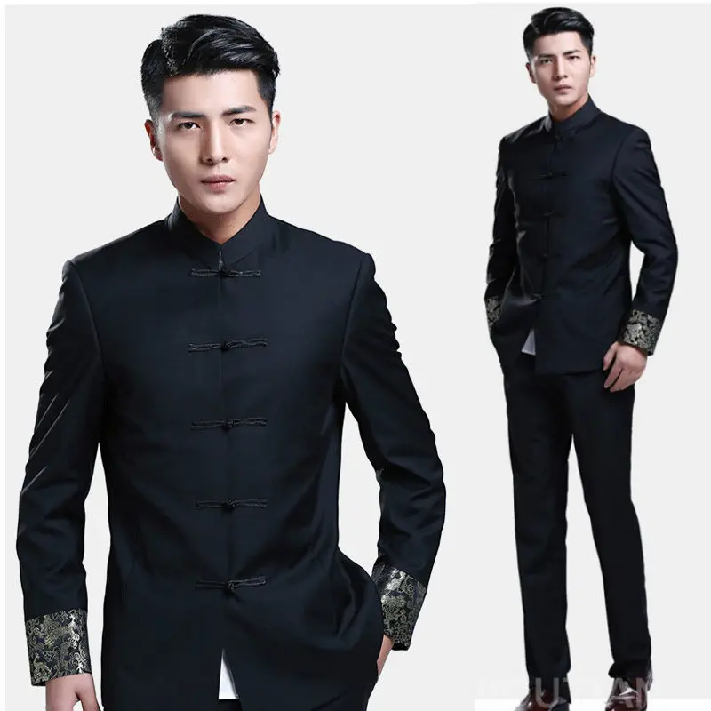 Spring autumn Chinese Traditional Zhong Shan SuitS Chinese style wedding groom Tang suits male stand collar tunic Clothing slim